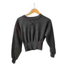 American Eagle Cropped Sweatshirt Distressed Black Medium