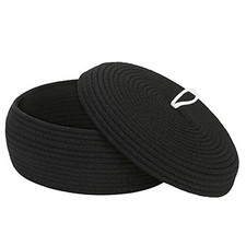 Round Cotton Rope Storage Basket with Lid, Decorative Large/Shallow Black