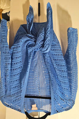 Chico's Blue Open-Knit Tie-Front V-Neck Long Sleeve Cardigan Sweater 2
