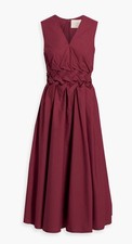 ROSKANDA EIFAL MIDI DRESS BURGUBDY SZ 14 MORE LIKE 10/12 ,WOVEN STYLE ON WAIST