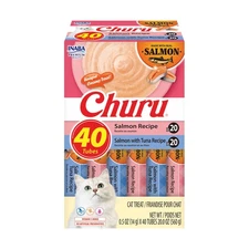 Inaba Churu Cat Treats 40 Tubes | Salmon Puree | 0.5oz Lickable Creamy Paste