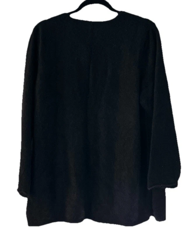 Lord & Taylor Black 2 Ply Cashmere Sweater Embroidered Split Neck Plus Size 3X - Image 3 of 4
