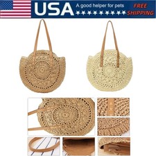 Handmade Woven Round Crochet Tote Bag Summer Vacation Beach Shoulder Bag