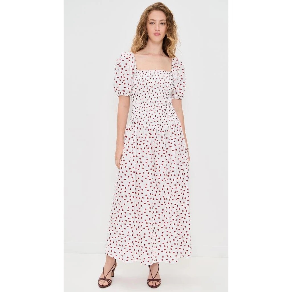 Anthropologie O.P.T. NWT Nan Maxi Dress Sz M Cotton Tomato Print Puff Sleeve