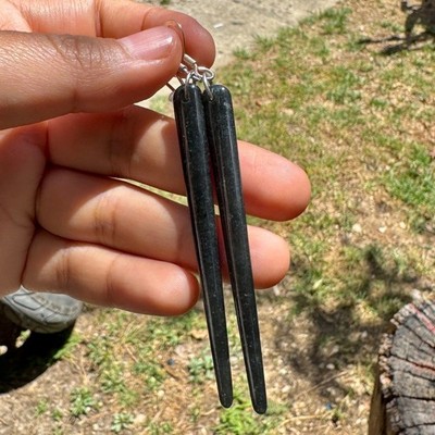BLACK Jade Earrings - Guatemalan Jadeite Sterling Silver - 26M062