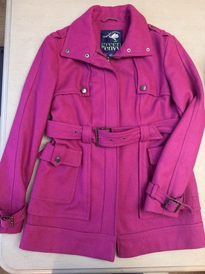 Woman s Green Envy Magenta Belted Pea Coat Pockets and Collar Size Medium EUC