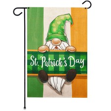 G128 Happy St. Patrick  s Day Gnome Irish Flag Garden Flag 12x18 Lawn Decoration