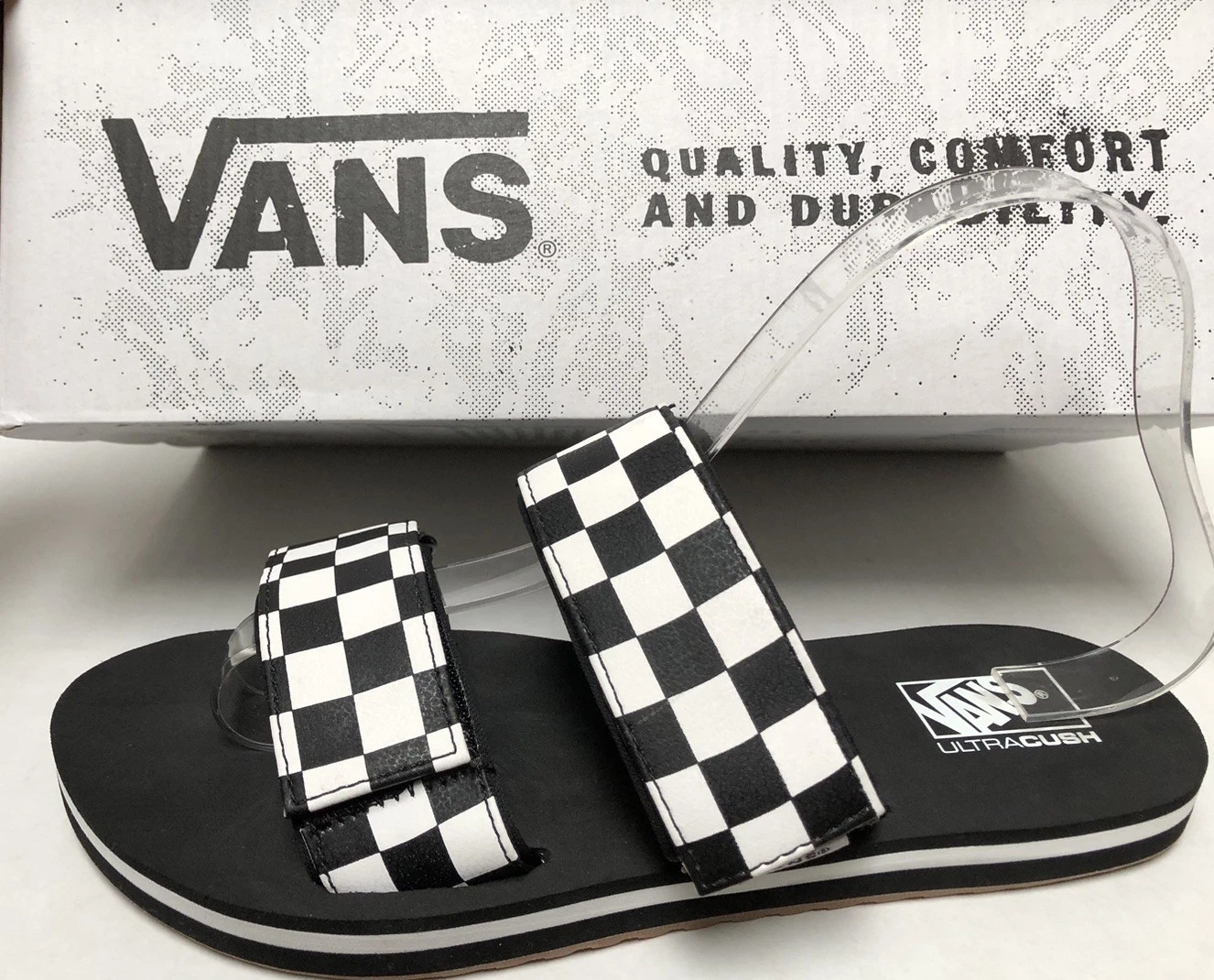 Nuovi sandali VANS Cayucas Slide da donna taglia 7 a scacchiera UltraCush ~ Nuovi con etichette