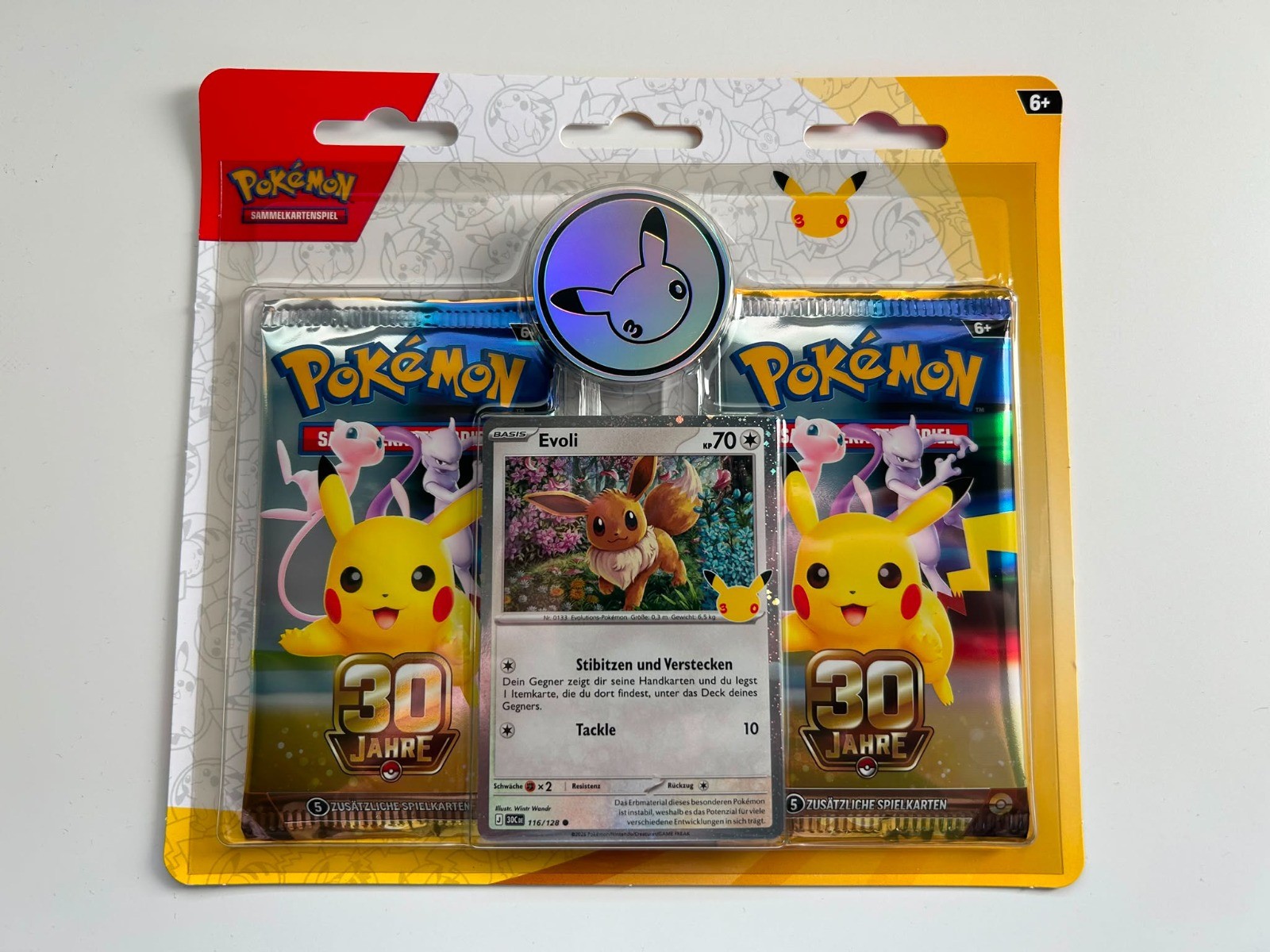 Pokemon 30 Jahre Blister 2 Booster + Evoli + Münze Deutsch NEU OVP