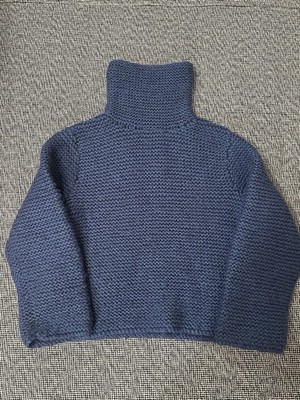 Handmade Super Chunky Knit Turtleneck Sweater Women's Blue Cozy Thick Soft