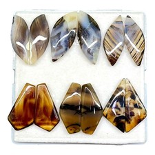 6 Pairs Natural Montana Agate 34-36mm Loose Fancy Cabochon Gemstones Lot