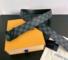 Authentic Louis Vuitton Graphite Checkered Leather Belt, Men's Size 32-34 95cm