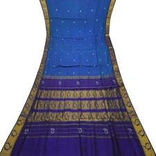 Vintage Blue Sarees 100 Pure Cotton Zari Handwoven Sari 5YD Decor Craft Fabric