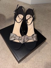 NWT WindsorrBlack Block Heels with Rhinestone Bows Size 7 Women's