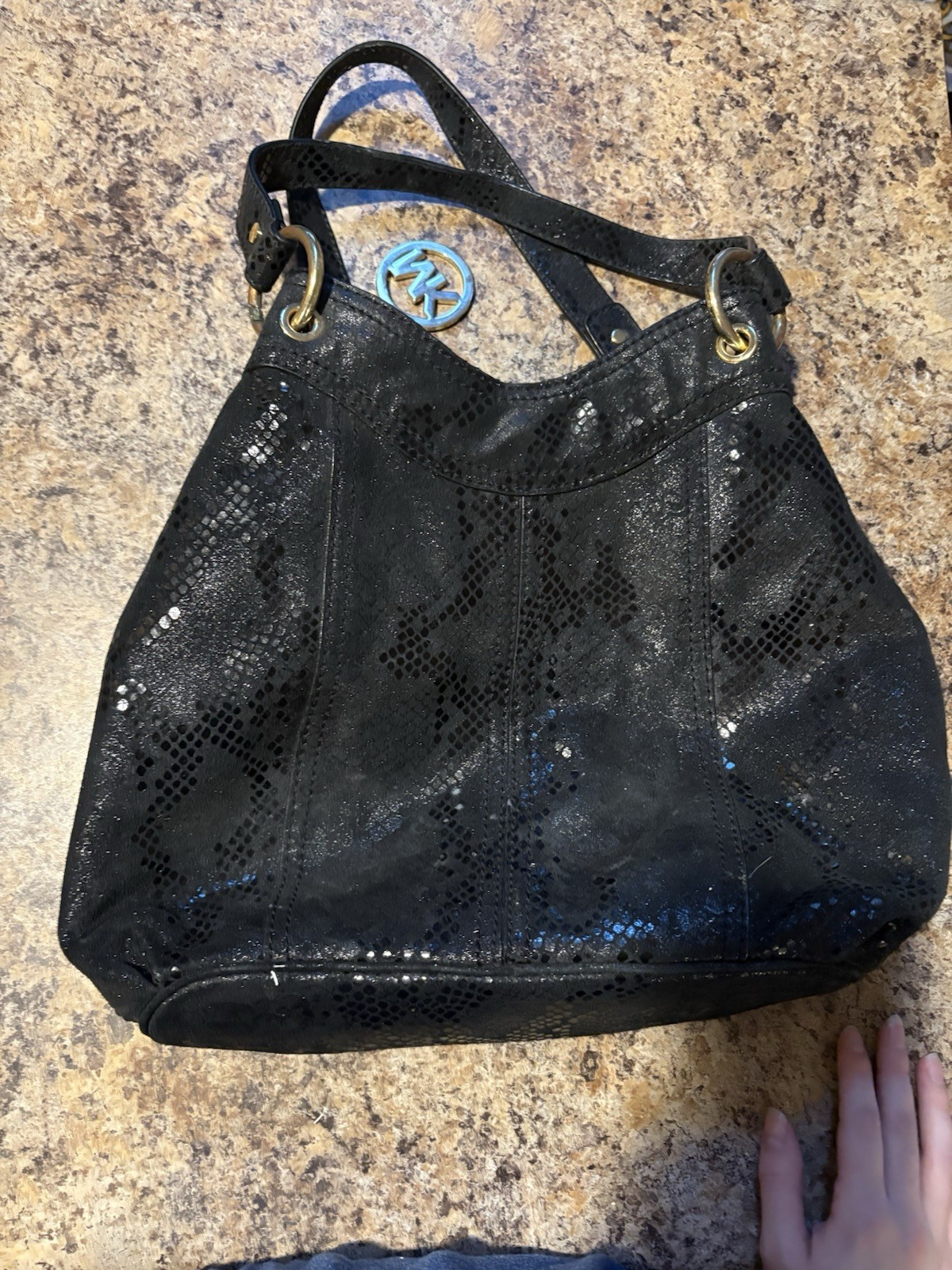 Michael Kors Black python Snakeprint Leather Shou… - image 5