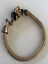Elephant Head  Gold Tone Stretch Coil Bracelet - Black Enamel, Rhinestone
