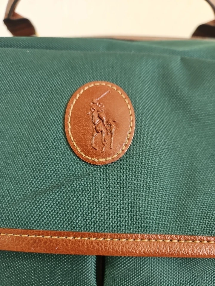 Polo Ralph Lauren Duffle Weekender with Buckle Strap Large Green Canvas Pony VTG - Image 3 of 4
