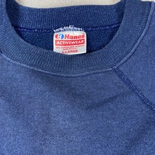 Hanes Sweatshirt Mens XL Blue Vintage 80s Raglan Activewear Pullover USA Made