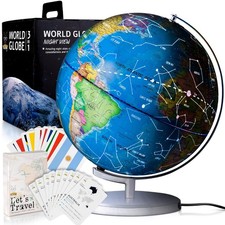 LED Illuminated World Globe 9 Inch with Cards Game