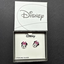 Disney Sterling Silver Crystal Minnie Earrings- NEW IN BOX