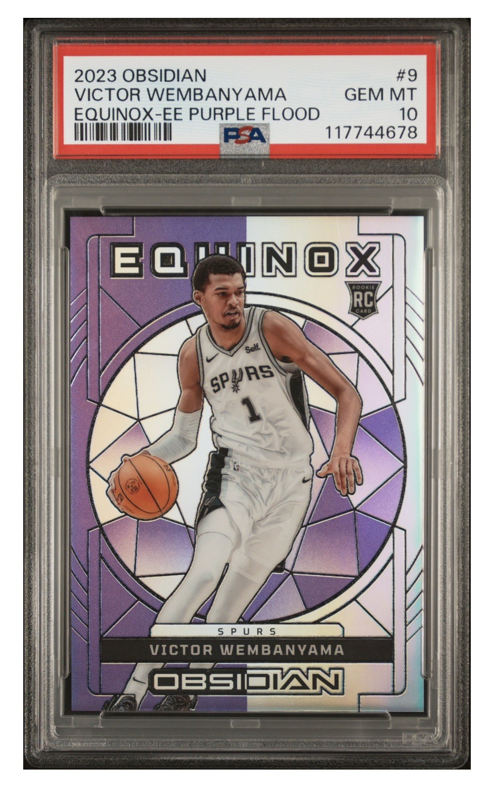 2023 Panini Obsidian Equinox Victor Wembanyama Electric Etch Purple Flood /49 RC