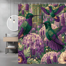 Hummingbird Floral Garden Shower Curtain Purple Green