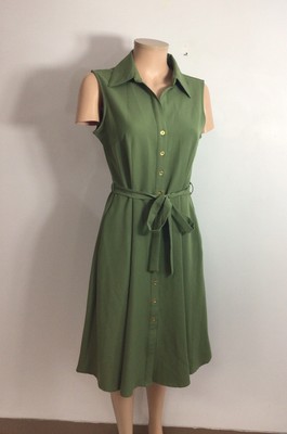 Sharagano Green Midi Dress Belted Womens 4