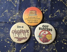 VINTAGE Humorous Food Magnetic Buttons Lot of 3 Chocoholic Gut Busters Cake