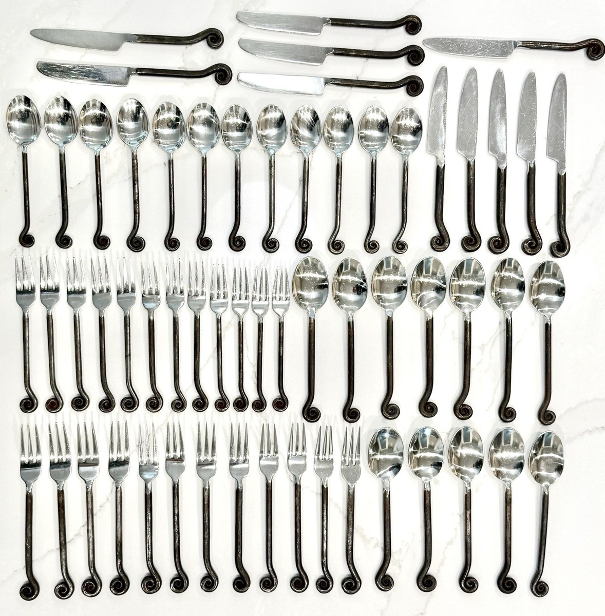 Pottery Barn Fiddlehead Flatware Black Oxidized Coiled Thailand