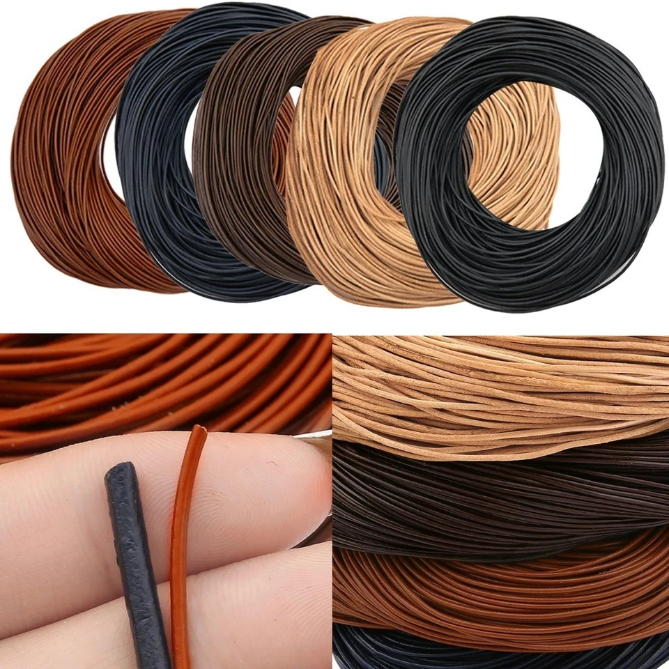 Cordón de cuero redondo genuino para hacer pulsera collar joyería hágalo usted mismo Foto 2 de 4