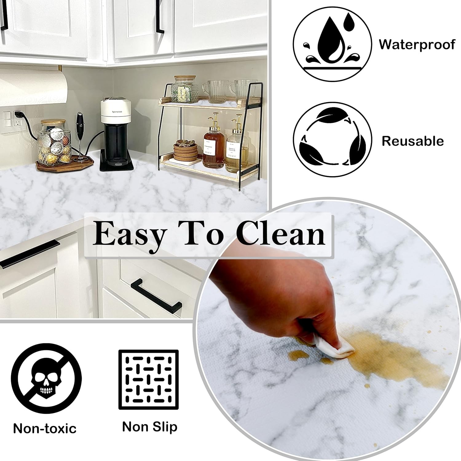 Cabinets Liners 14 Inch Wide X 20 Ft Marble Printed Kitchen Drawer Shelf Line...-image