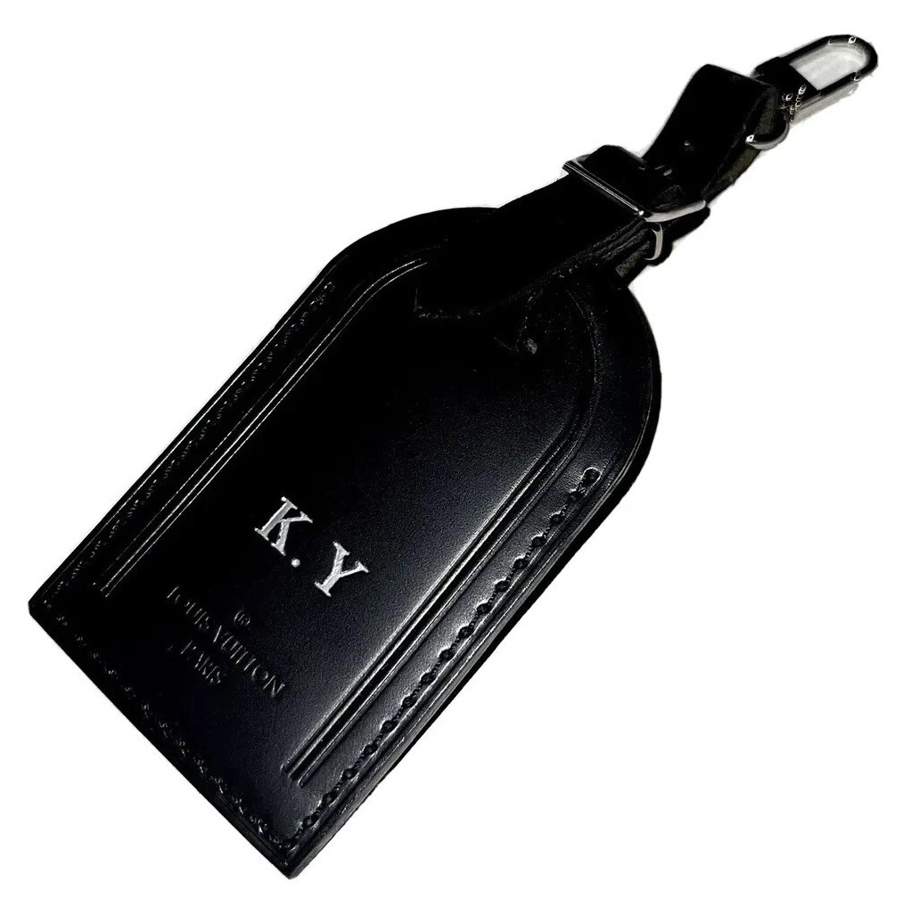 Louis Vuitton Paris Black Name Tag w/ KY Initials Silver tone