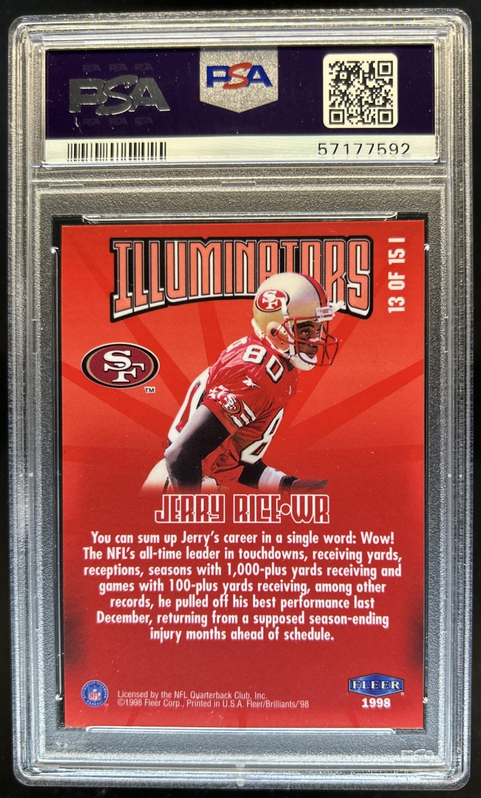 1998 Fleer Brilliants Jerry Rice Illuminators #13I 49ers PSA 9 view 2
