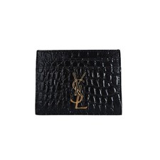 Saint Laurent Cassandre Croc Embossed Shiny Leather Card Case
