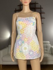 Vintage 50s Floral Lace Swim Romper Playsuit Gabar Swimsuit Bathing Suit Sz 12