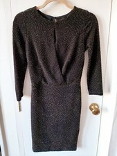 New Look Gold Metallic Black Party Evening Dress Women Size 8