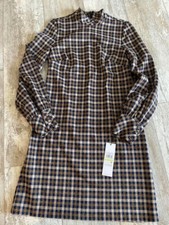 New Women’s 4 Calvin Klein Long Sleeve Metallic Gold Plaid Go Go Girl Dress