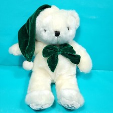 Christmas Teddy Bear Fiesta Stuffed Plush White 13" Green Hat Scarf Snowflake