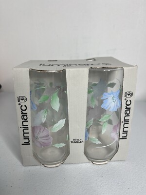 luminarc 16 oz glasses Set Of 4 Pastel Floral Chloe Cooler