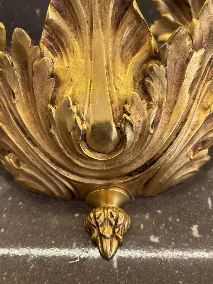 LUCIEN GAU SPLENDIDE PAIRE APPLIQUES BRONZE DORÉ ACANTHES HOLLYWOOD REGENCY 70’s - Photo 3/4