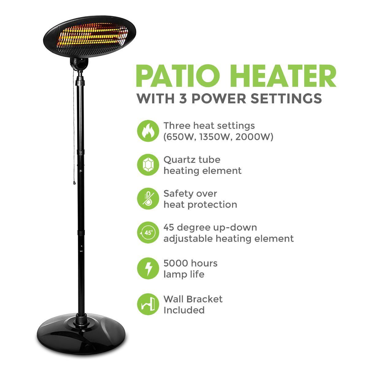 2KW Electric Patio Heater Free Standing Quartz Warmer Garden Outdoor  Waterproof 5060345293326 | eBay