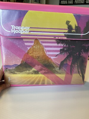 VTG 80s Trapper Keeper 3 Ring Notebook Binder Palm Tree Sunset Surf