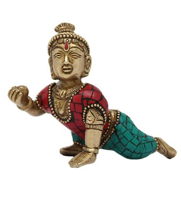 Messing Bala Krishna Figur Mit Laddu Essen Statue Skulptur 4 Zoll