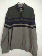 Eddie Bauer 1/4 Zip Pullover Sweater Men 2XL Gray Stripe Cotton Long Sleeve...