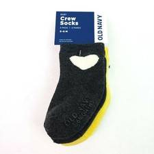 Old Navy Infant Baby Size 3-6M Gray Yellow Beige Gripper Crew Socks 3 Pair Pack