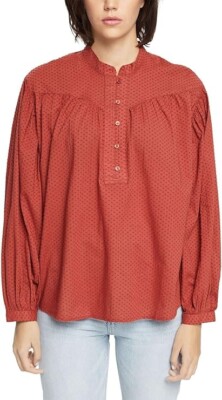 ESPRIT Damen Langarm 100% Baumwolle Relaxed Fit Bluse in Terrakotta Größe L