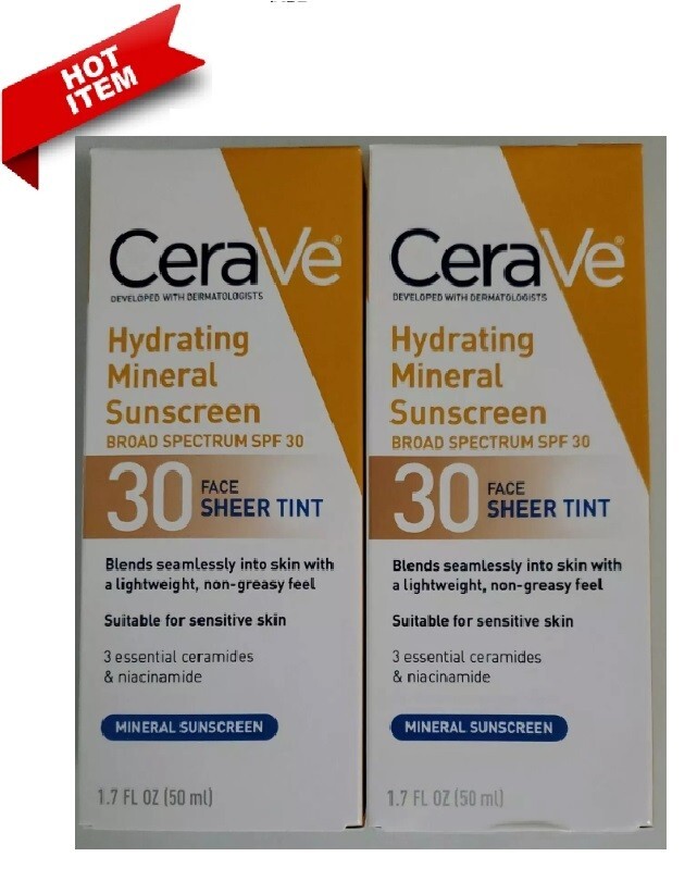 Cerave Hydrating Sunscreen Face Sheer Tint SPF 30 x2 1.7oz (2 PACK