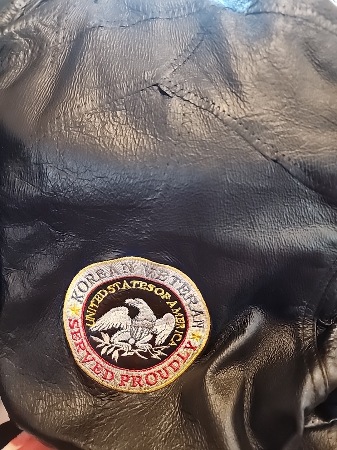 Leather Bomber Jacket Men's Large Patchwork Black… - image 17