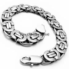 Flat Byzantine Link Chain Stainless Steel Men's Heavy Chunky Bracelet 8.7Inch