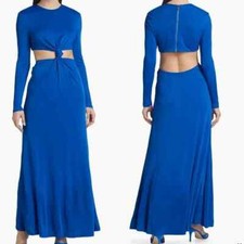 FARM RIO Cobalt Blue Knotted Cut-Out Waist Long Sleeve Flare Maxi Dress L 12/14